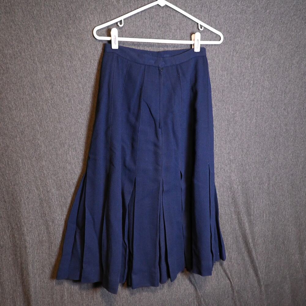 VINTAGE Women's 6 (24" waist) 100% Wool Navy Blue Pleated Skirt VTG USA Made